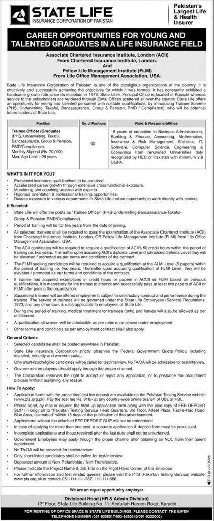 State Life Insurance Corporation of Pakistan Jobs 2025
